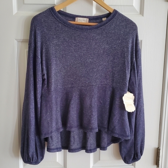 Altar'd State puff sleeved blue heathered blouse size S - Picture 1 of 6